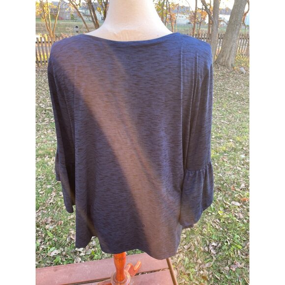 Navy Blue V-Neck Top Size XXL Ruffle Sleeves & Crisscross Details A New Approach - Picture 7 of 10